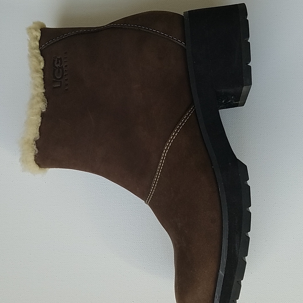 UGG Australia Brown Suede 90s Lugsole Chunky Platform Boot Sheepskin Lined Sz 6 - Picture 4 of 8